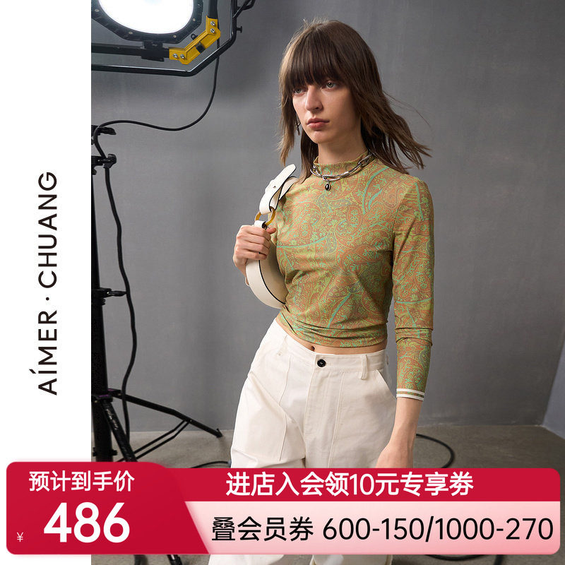 爱慕·CHUANG明动5保暖内衣女24秋冬印花小高领长袖打底上衣外穿