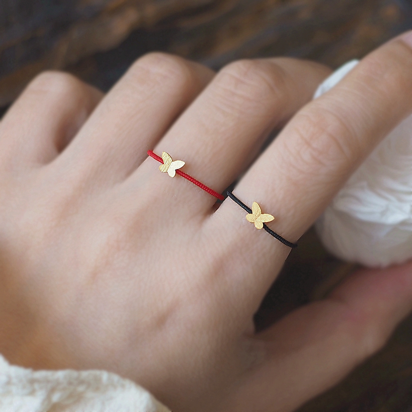 手工编织本命年金刚结红绳指环足金蝴蝶戒指男女情侣闺蜜同学礼物