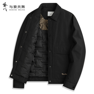 【羽绒内胆】与狼共舞翻领夹克男2025秋冬新款石墨烯锁温保暖外套