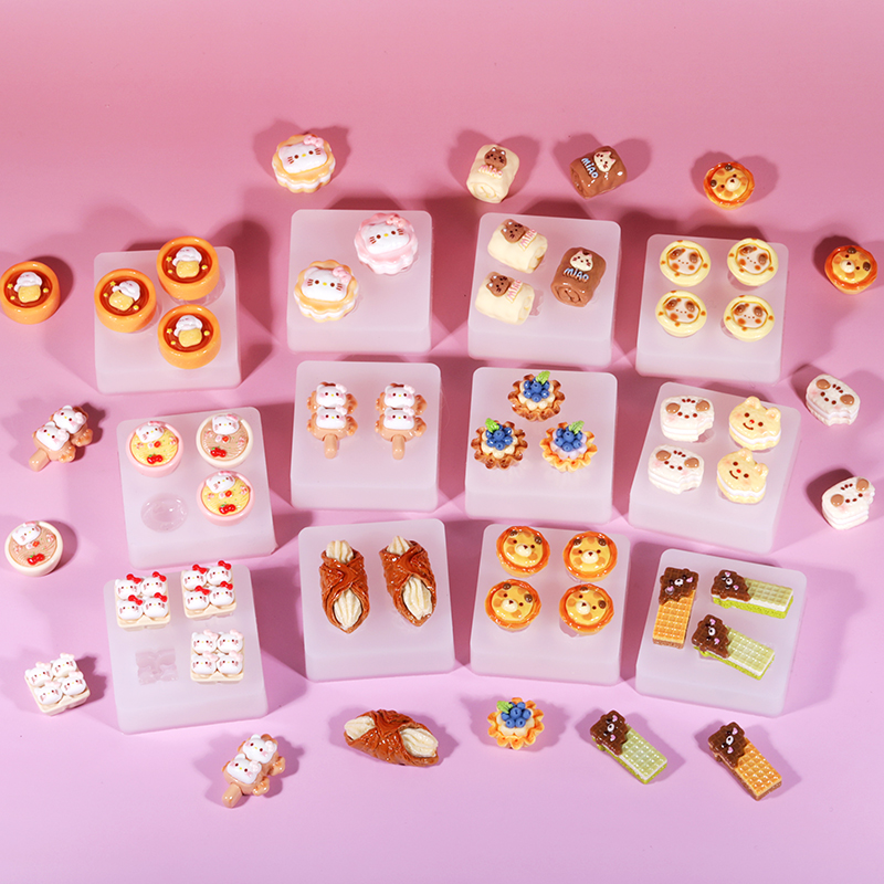 新款食玩小鼻嘎捏捏模具kt蛋挞小熊面包diy捏捏乐食品级硅胶模具