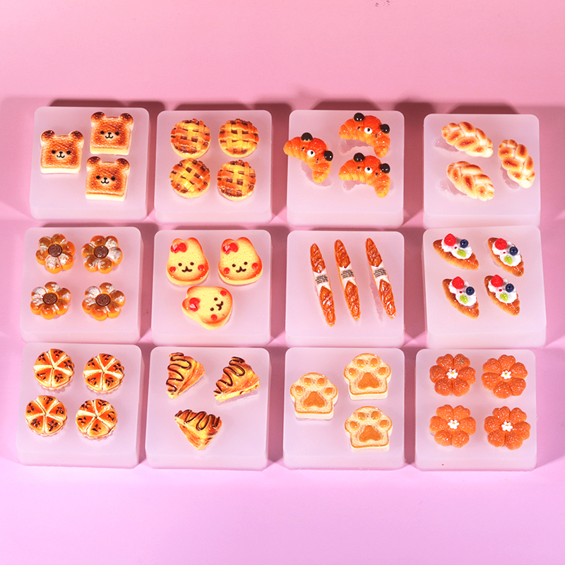 仿真食玩硅胶模具小鼻嘎迷你蛋糕奶酪牛角包猫爪滴胶捏捏乐模具