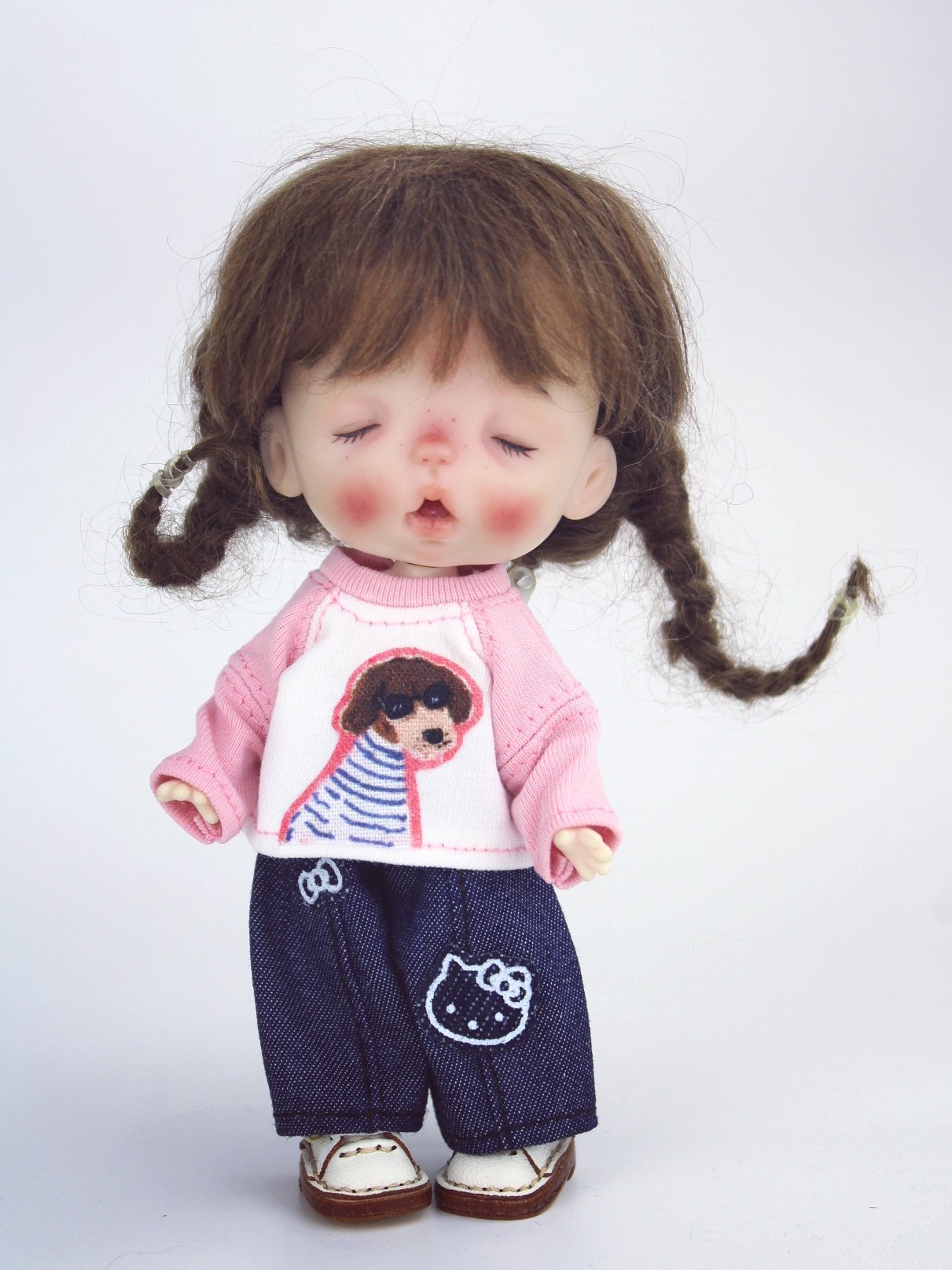 ob11/gsc娃衣 卡通T恤牛仔裤套装弯刀裤YMY胖梨体/灯笼体娃衣套装