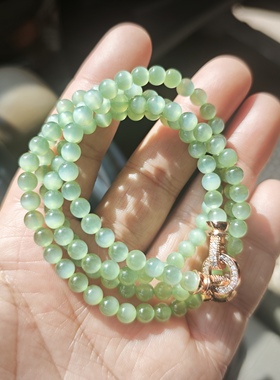 天然和田玉多圈手串女男冰底晴水俄碧老料猫眼玉石珠子四圈手链