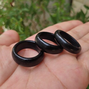 臻品天然新疆和田玉墨玉戒指黑玉指环墨玉戒指男女戒指礼品带证书