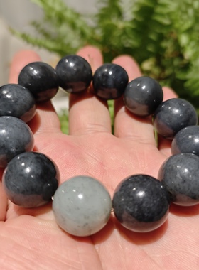 天然精品和田玉青花籽料18mm豪华大气圆珠手串男士手链佛珠手串