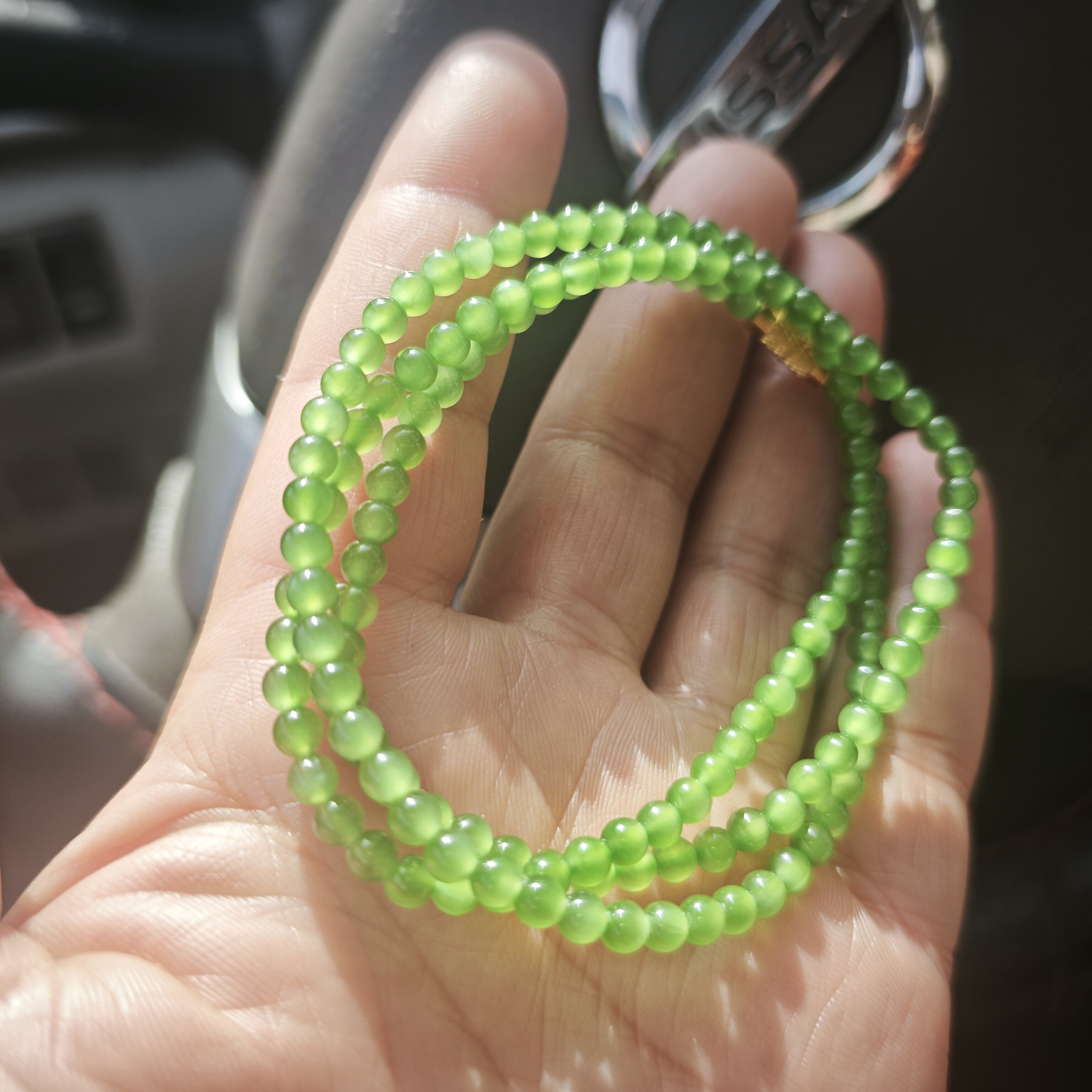 和田天然碧玉手链小米珠苹果绿无黑点4mm项链女款多圈手串浅阳绿