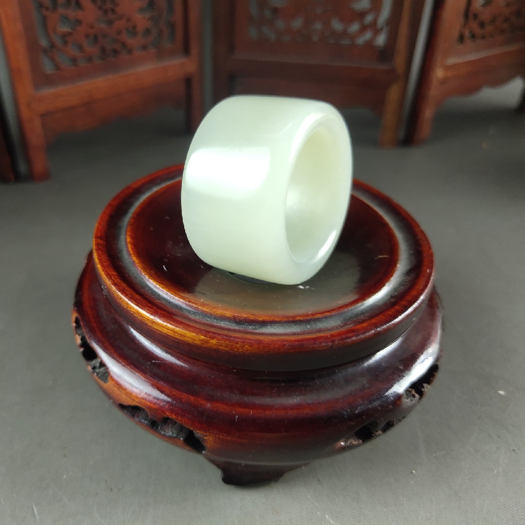 新疆和田玉白玉玉扳指男玉石文玩男士复古宫廷大拇散珠玉石戒指