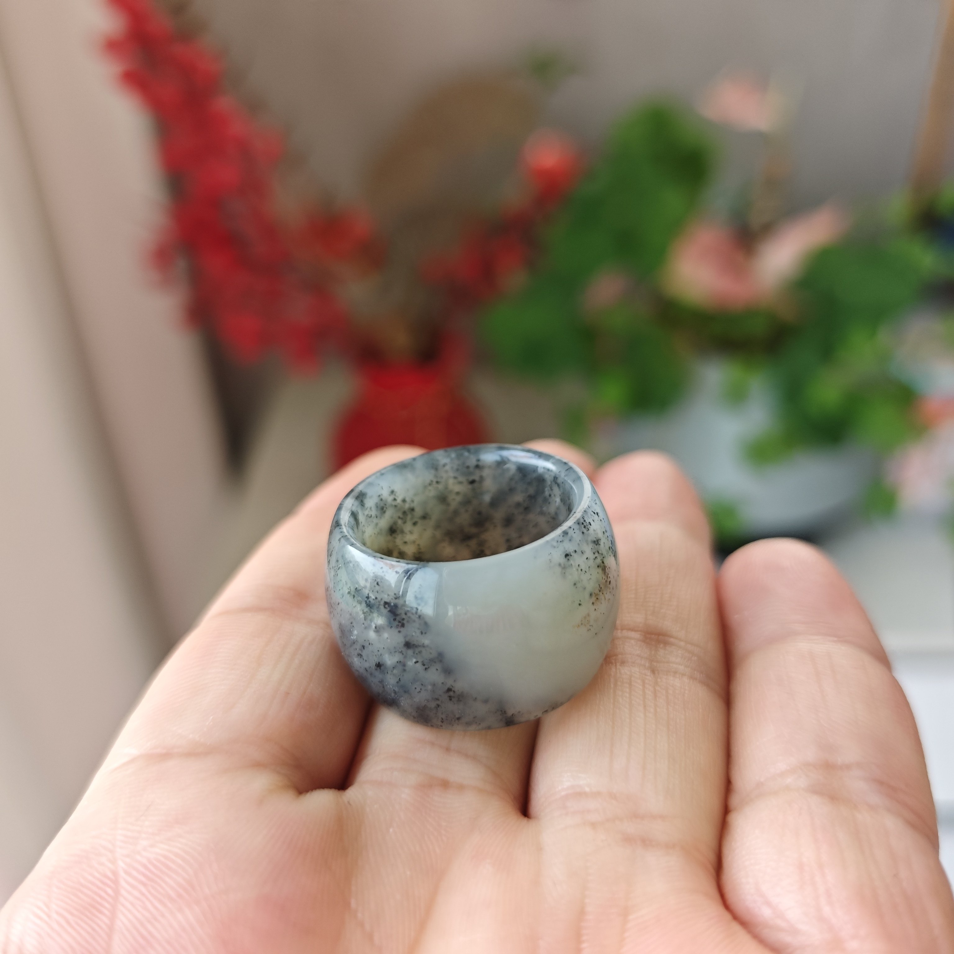 天然和田玉青花墨玉戒指料扳指料练手料一物一图无事牌料细润J05图片
