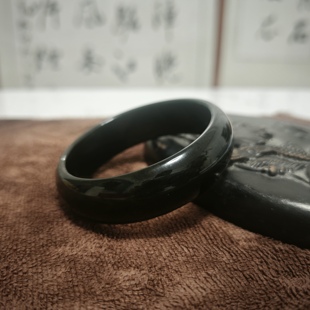 放漏10年前老料黑青玉手镯墨玉镯子加宽加厚版大气正品够黑够细润