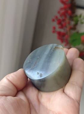 天然和田玉青花籽料手镯芯带皮黑白相间扳指戒指把件平安无事牌料