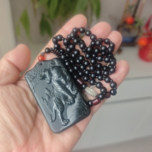 天然和田玉黑青玉虎啸山河霸气上山虎吊坠玉石项链颈饰双面雕放漏