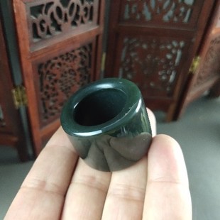 天然A货新疆和田玉扳指玉石指环散珠男款素青玉扳指戒指指环鉴定