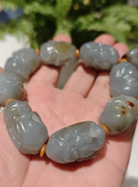 和田玉十八罗汉手串籽料手链红金皮青白玉特色同料手工雕手链包邮