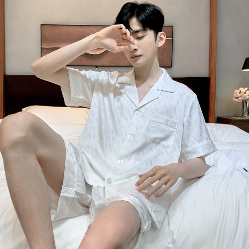 睡衣男冰丝家居服套装