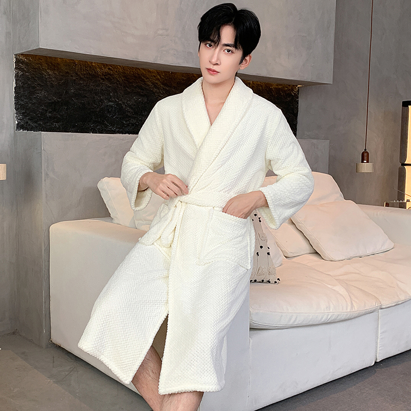 珊瑚绒睡袍男秋冬季睡衣酒店