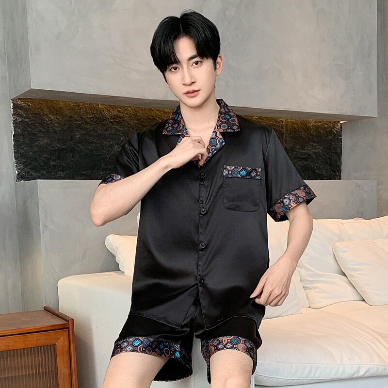 男士睡衣夏季冰丝短袖薄款图片