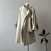 茧型气质休闲大码 卡其色风衣女中长款 春秋季 立领通勤外套廓形大衣