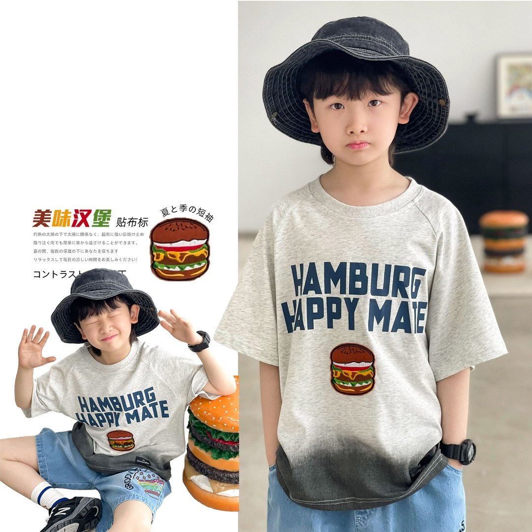 cookie kids 夏季款 中小童喷洒水浆字母印花纯棉刺绣章仔短袖T恤