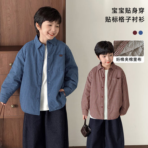 韩版外套翻领夹棉格子加厚衬衫潮