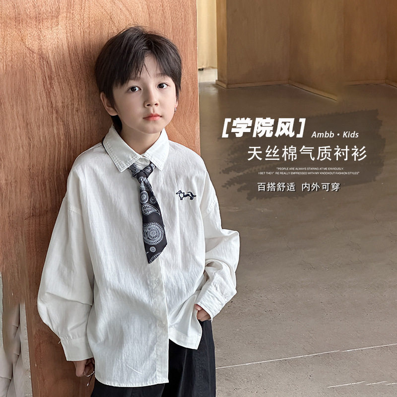 天丝棉气质刺绣学院风白色衬衫