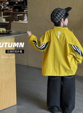 cookie kids 秋季款 中小童特色拉链设计字母印花黄绿色立领外套