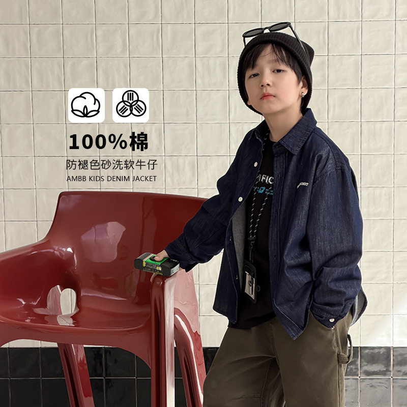韩版砂洗全棉牛仔衬衫复古外套潮