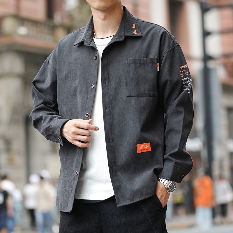 2023春秋季夹克外套男款潮牌长袖衬衣ins休闲衬衫棒球服防晒工装