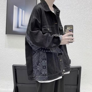 港风复古牛仔夹克男2023新款春秋季韩版潮流潮牌ins男生宽松外套