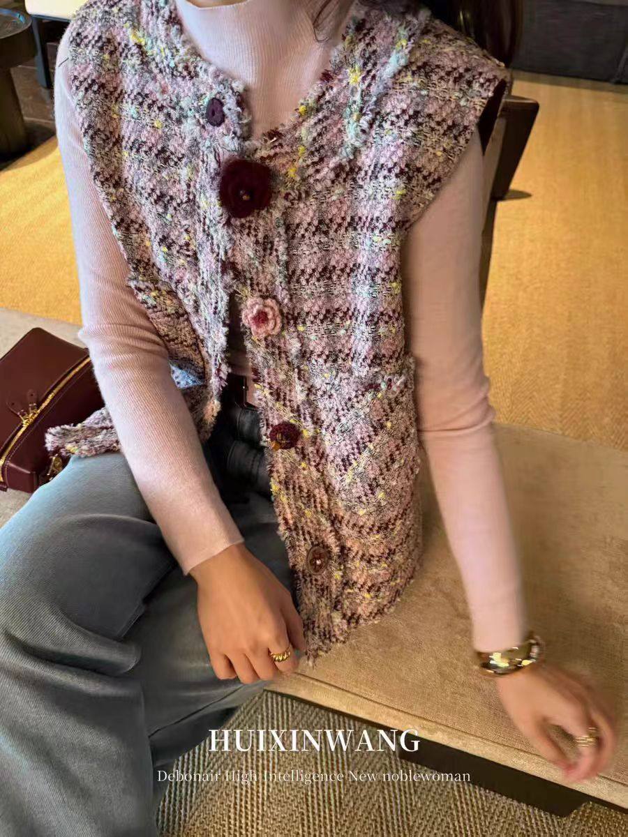 欧小香风流苏毛边马甲上衣女20马夹