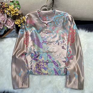 【凤冠霞帔】中式国风真丝老软缎重工刺绣撞色高级感外套上衣