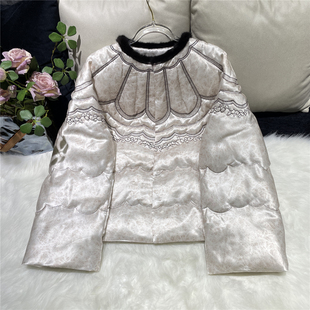 国风立体刺绣油蜡染醋酸高级感水貂毛边羽绒服 新中式 水墨云间