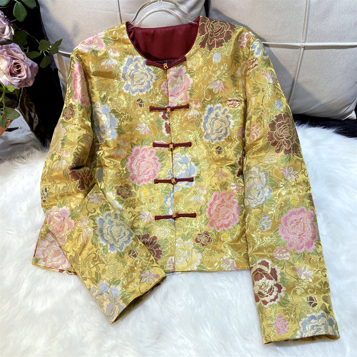 黄裳子真丝妆花云锦牡丹中式外套