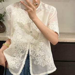 宠粉福利【繁花锦簇】新中式国风真丝欧根缎刺绣衬衫短袖上衣马甲
