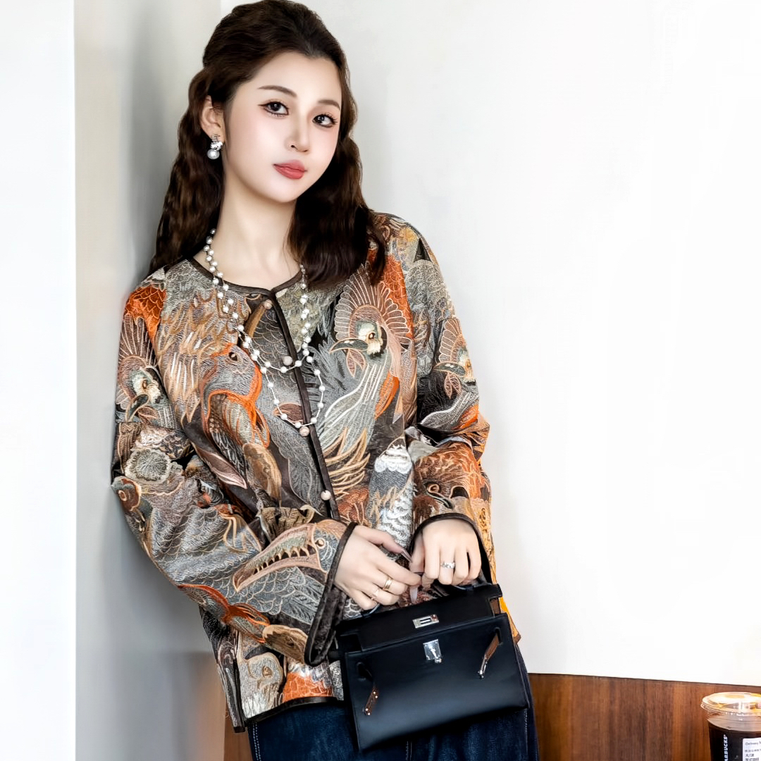 黄裳子醋酸新中式刺绣宽松外套