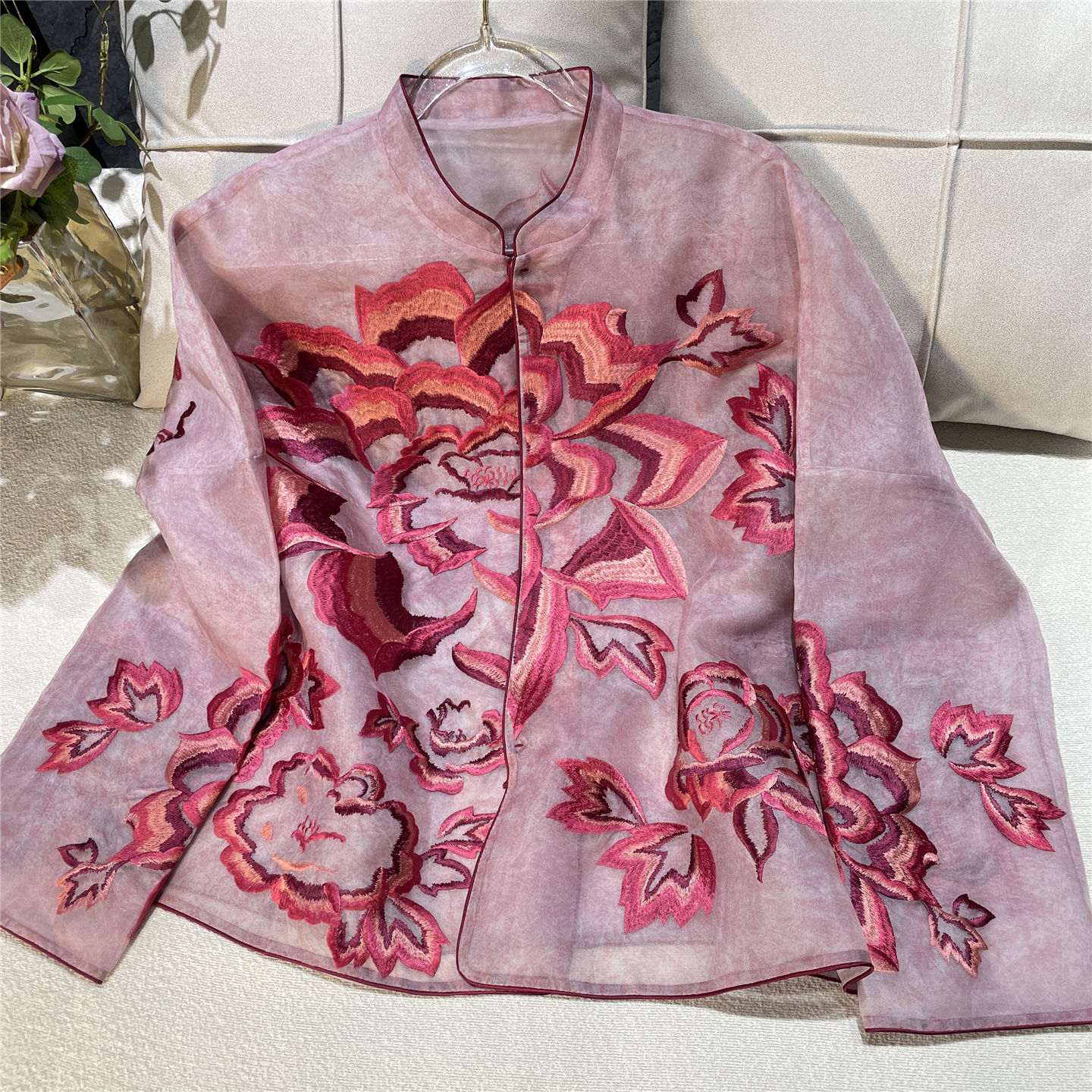 清～盛世牡丹～新中式国风重磅真丝重工刺绣外套女宽松上衣