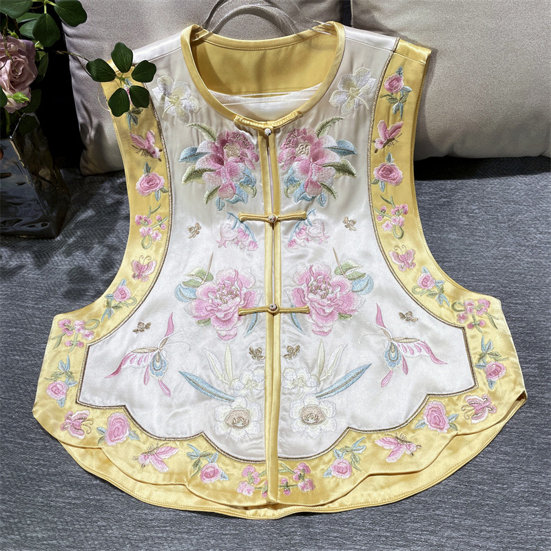 清～【花田醉】新中式国风重磅醋酸牡丹刺绣马甲背心女宽松上衣