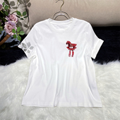 国风手工钉珠棉质白色T恤百搭上衣 新中式 宠粉福利 红色福马