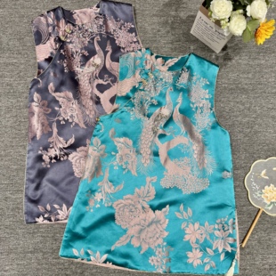 【凤冠霞帔】新中式国真丝老软缎手工钉珠刺绣高级感马甲裙上衣