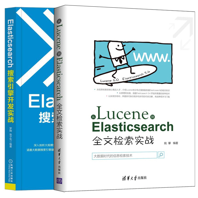 现货Elasticsearch搜索引擎开发实战+从Lucene到Elasticsearch全文检索实战 共2册 Elasticsearch分布式搜索引擎使用方法技巧书籍
