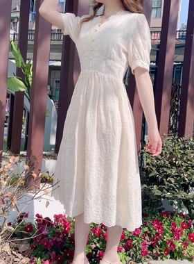 SG圣格瑞拉镂空白色绣花收腰长连衣裙S314L2004夏季