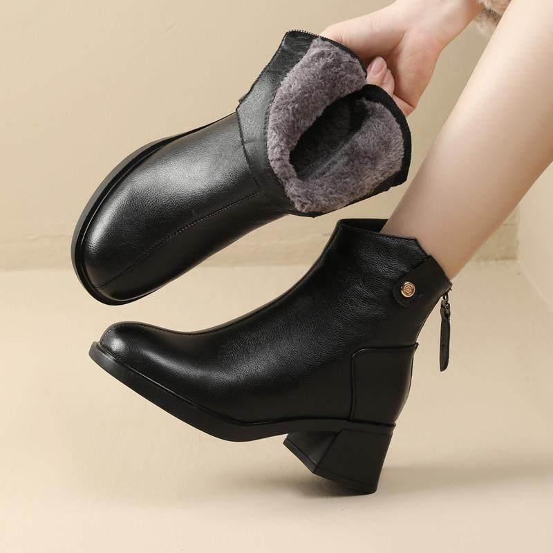 真皮短靴女粗跟瘦瘦靴2025冬季新款切尔西靴加绒女鞋子保暖雪地靴,女鞋,时装靴,淘宝优惠券,粉丝福利购,淘宝优惠卷