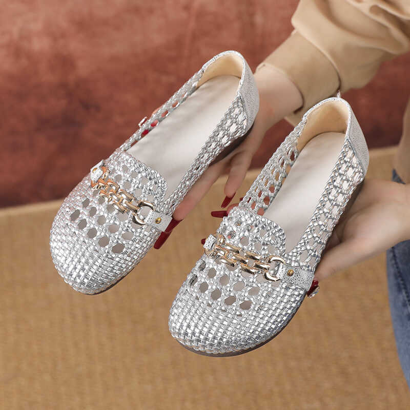 镂空编织乐福鞋洞洞鞋透气凉鞋