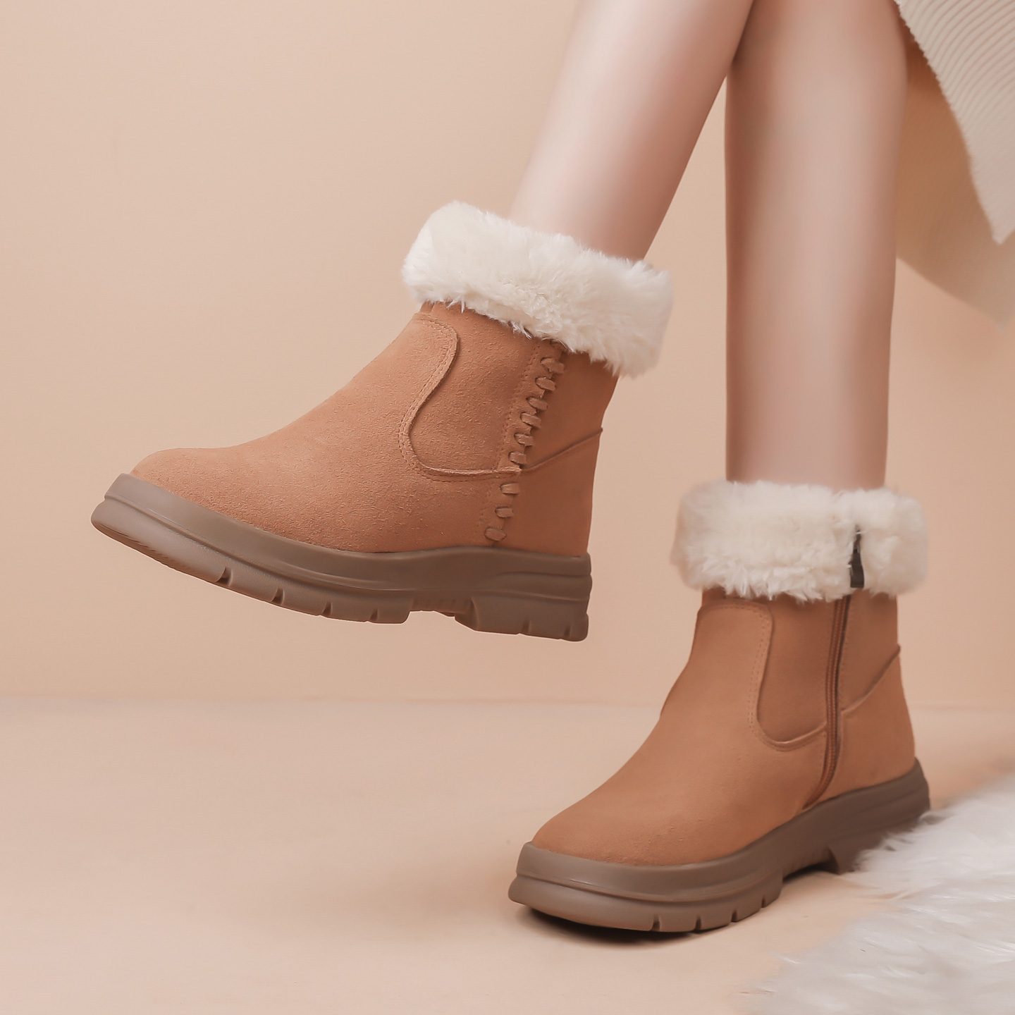 真皮雪地靴女冬季加绒加厚马丁靴厚底保暖短靴软底防滑毛毛鞋棉鞋