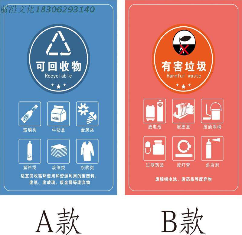 垃圾废物分类回收标识贴/可回收物/有害垃圾/厨余垃圾标示贴订做