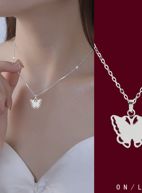 银色蝴蝶项链女高级感小众设计感2026年新款锁骨链颈链钛钢不掉色