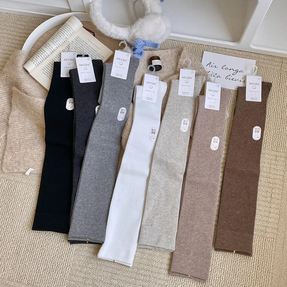 韩单显瘦压力过膝袜秋冬新款棉质长筒杂志同款学院风女袜