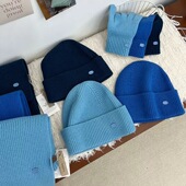 秋冬保暖三件套100%澳洲羊毛氛围感初恋蓝纯羊毛围巾帽子手套套装