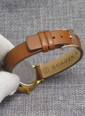 适配SKAGEN手表带12mm棕色小牛皮真皮男22mm薄款表链女士20mm柔软