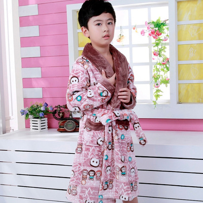 睡袍男童秋冬加厚法兰绒长袖珊瑚