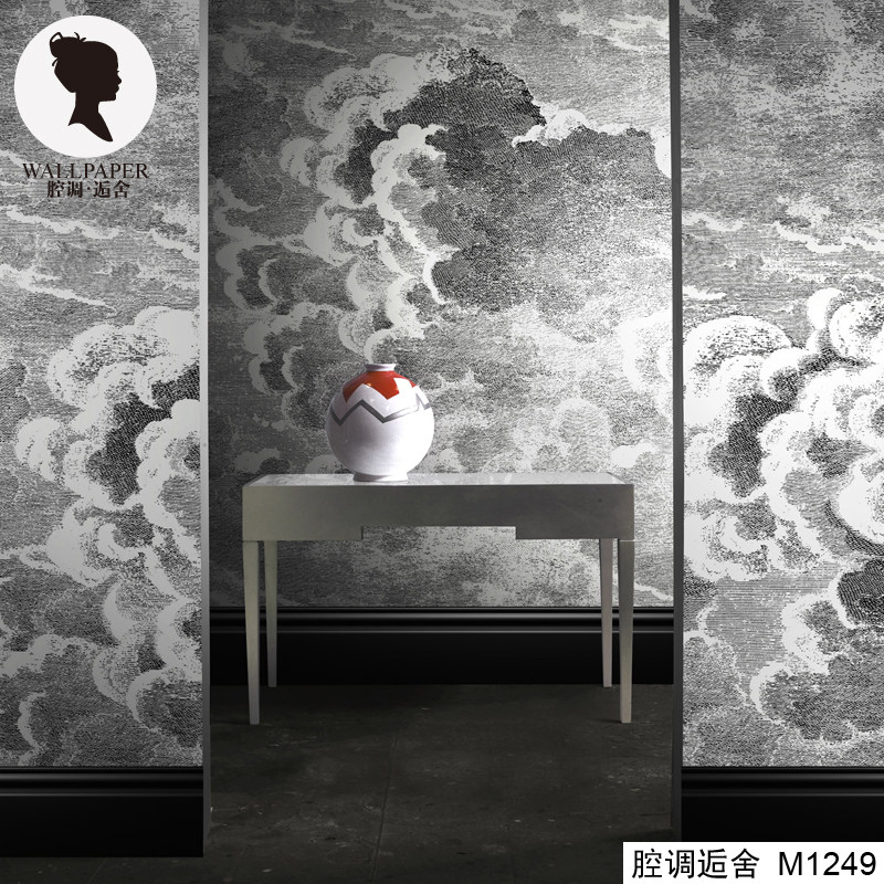 腔调无缝定制壁画手绘大乌云网红款客厅咖啡馆壁纸民宿客厅M1249